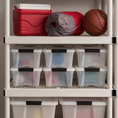 IRIS USA 13 QT Plastic Storage Box with Lid and Latches - 6 Pack - BPA-Free, Discreet Organizing Solution, Durable Nestable Stackable Containers, Secure Pull Handle - Pearl