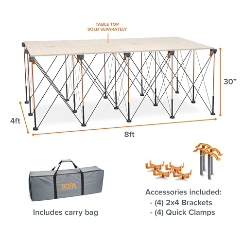 BORA Centipede 30in Folding Work Table - 48 x 96 Portable Workbench with 6000lb Capacity, 15-Strut Collapsible Work Bench for Garage, Mobile Workstation with Storage Bag - No Assembly Required CK15S