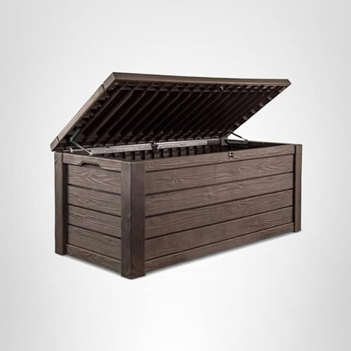 Keter 150 Gallon Resin Large Deck Box Organization and Storage Box for Patio, Outdoor Cushions, Garden Tools, Brown