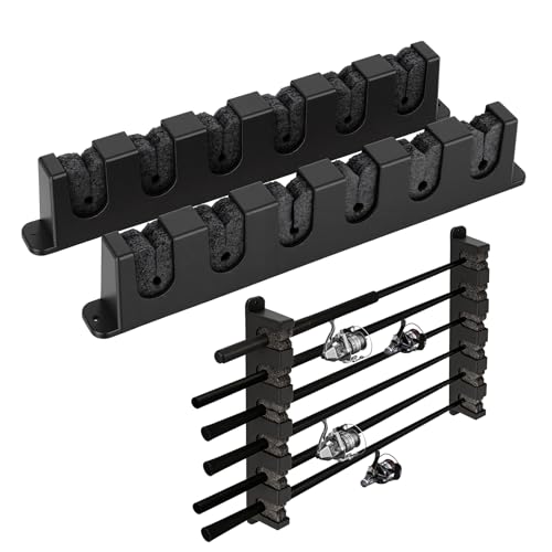 UNITACKLE Fishing Rod Holder Wall Mount, Vertical/Horizontal Fishing Rod Rack with EVA Foam Padding, 6 Rod Storage for Garage, Boat, Shed, Truck, Fishing Pole Stand Organizer,Fishing Gear Accessories
