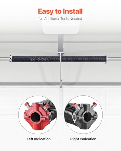 VEVOR Garage Door Torsion Springs, Pair of 0.225 x 2 x 24 in, 16000 Cycles, Electrophoresis Black Coated for Replacement, Garage Door Springs with Non-Slip Winding Bars, Gloves and Mounting Wrench