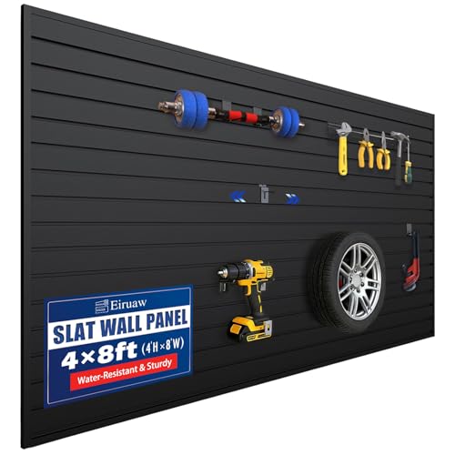 2026 Garage Organization: PVC Slatwall Panels 4x8 ft – Garage Storage Wall System, Heavy Duty Tool Organizer Wall Mount, Waterproof Garage Wall Panels, Easy DIY Install with 3 Hooks (8 Pack of 1x4ft)