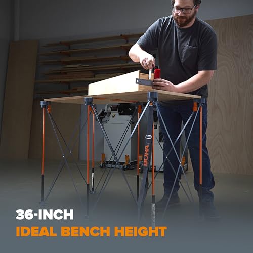 BORA Centipede Folding Work Bench Table for Garage, Heavy Duty Collapsible Portable Workbench, 2x4 Ft Construction Table, 36 Inch Height, 2500 Lb Capacity Comes with Carry Strap CT6