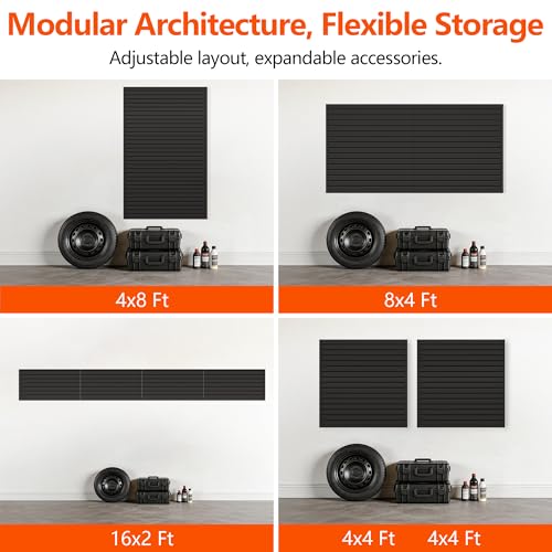 Slat Wall Paneling 4ft x 8ft, Slatwall Panel PVC Garage Storage System Heavy Duty Wall Mounted Tool Organizer, Slate Board Wall Rack for Tools, Power Equipment & Organization,Black