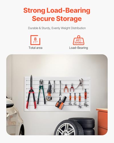 VEVOR Slat Wall Paneling, 2 x 4 ft, PVC Garage Slatwall with Modular Design, White Slat Wall Easy-to-Install Adjustable Slatwall Panel with Coupling Structure & DIY Cutting, Fits for Storage & Display