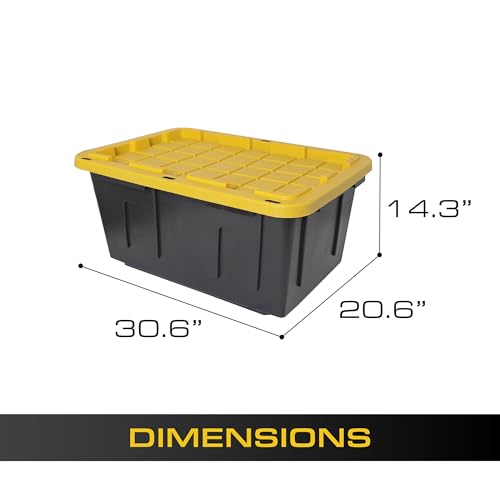 CX Black & Yellow 27-Gallon Heavy Duty Stackable Storage Bins with Lids, Dorm Room Essentials, Moving Boxes, Back to School, Classroom Organization, Home Organization, 4 Pack (14.3"H x 20.6"W x 30.6"D)