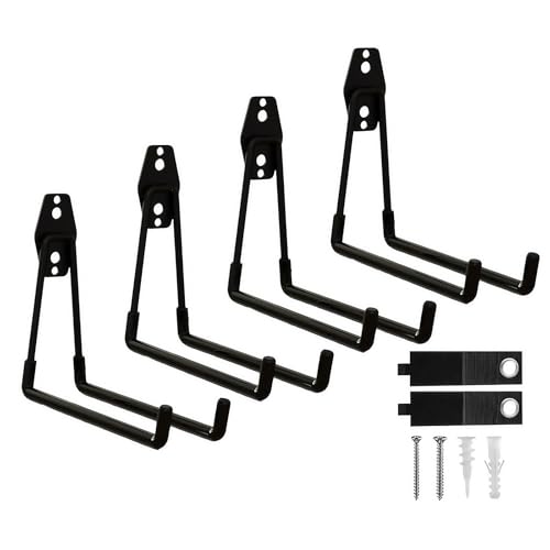CRXCRC Garage Hooks, 4 Pack 7.7inch Large Square Wall Hooks for Hanging Heavy Duty Ladders, Bikes, Tools Ideal for Garage, Garden, Basement Utility Room Storage (Black)