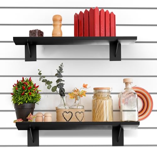 Tcevily 12 Pack Wooden Slatwall Shelf, 15.7" x 6" Slat Wall Shelves with Metal Brackets Heavy Duty Slatwall Shelving Organizer Accessories for Home Garage (12, 6" x 15.7")