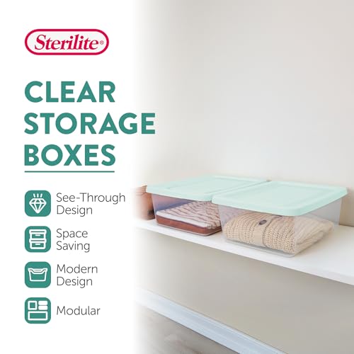 Sterilite 12 Pack Storage Boxes, Clear Plastic Stackable Containers, Lightweight Home Organizers with Snap Lids, 12 Quart, Mindful Mint