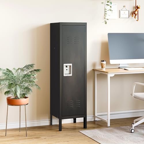 Anxxsu Metal Storage Locker, Lockable Employees Metal Locker with Door, 55" Height Steel Locker for Home, School, Office, Gym (Retro Black)