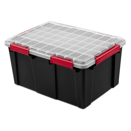 Sterilite 8 Pack Gasket Box, Stackable Plastic 20 Gallon Storage Container with Lids, Black - Waterproof and Dustproof Tote for Home Organization
