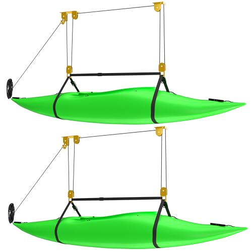 KOSEOO 2 Pack Kayak Hoist for Garage Ceiling Storage, Kayak Lift Pulley System with 85 lbs Capacity for Lightweight Kayak, Ladder, Bike, Surfboard