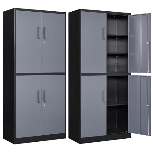 Letaya Metal Storage Cabinets with Lock Door and Shelves, Steel Garage Tool Cabinets for Home,Office, Warehouse,Lockers(71"-Black Gray)