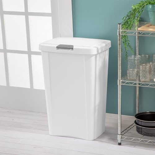 Sterilite 13 Gallon TouchTop Wastebasket Trash Can Garbage Recycle Bin with Titanium Latch for Kitchen, Garage, Basement, or Office, White (8 Pack)