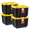 IRIS USA 4-Pack 12 Gallon Storage Bins with Lids |Made in USA| Heavy Duty Plastic Tote Containers for Truckbed Tool Box Organization, Large - Black/Yellow