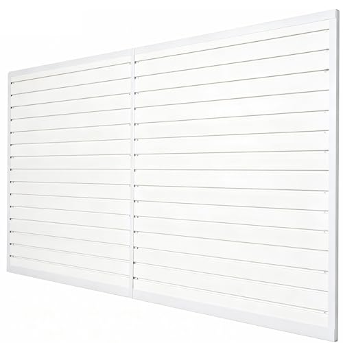 Slatwall Panels Garage Slat Wall Storage Systems Garage Wall Organizer, Slatwall Panels Slat Board PVC Wall Panels Slatwall Displays Garage Tool Organizer Wall Mount Slate Wall, White, 8'Lx4'W