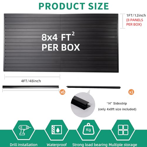 FRAYSCENT Slat Wall Paneling Garage Slat Wall Storage Systems Slatwall Panels Power Tool Organizer Wall Mount, PVC Garage Storage & Organization Products Slate Board (Black, 4ft x 8ft)