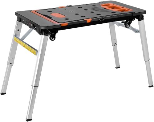 TLGREEN 7-in-1 Portable Workstation, Folding Workbench & Work Table with Wheels, Converts to Sawhorse, Low Work Platform, Dolly & Hand Truck for Garage, Jobsite, Woodworking & DIY