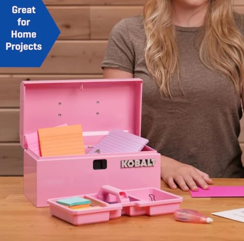 Portable Mini Toolbox 10.83-in W x 5.91-in H x 5.91-in D pink Steel Tool Box, makeup orginaztion, craft storage