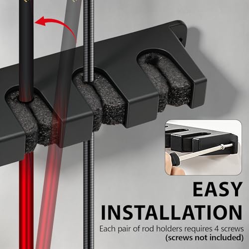 UNITACKLE Fishing Rod Holder Wall Mount, Vertical/Horizontal Fishing Rod Rack with EVA Foam Padding, 6 Rod Storage for Garage, Boat, Shed, Truck, Fishing Pole Stand Organizer,Fishing Gear Accessories