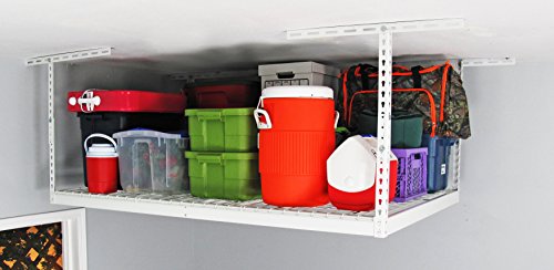 SafeRacks 4x6 Overhead Garage Storage Rack - Heavy Duty Steel Ceiling Mount Storage Shelves with 500 lb Capacity - Adjustable, Garage Overhead Storage, 12"-24" 2 Pack