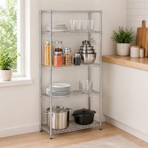 Honey-Can-Do 5-Tier Heavy Duty Adjustable Shelving Unit, 200-lb Per Shelf NSF Certified Metal Storage Rack, Chrome Wire Shelf for Garage Kitchen Pantry, 36 x 14 x 72 in