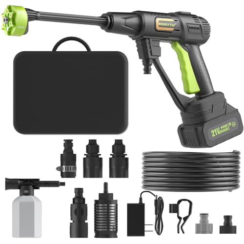 Cordless Portable Washer, Handheld Washer, Battery Operated Washer for Car Home Outdoor Patio Garden, Lightweight Car Washer, Washer with Foam Pot, Cleaner with 23FT Elastic Hose (Blackgreen)
