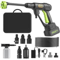 Cordless Portable Washer, Handheld Washer, Battery Operated Washer for Car Home Outdoor Patio Garden, Lightweight Car Washer, Washer with Foam Pot, Cleaner with 23FT Elastic Hose (Blackgreen)