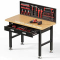 IGERI 39.4" Workbench with Drawer and Pegboard - Heavy Duty Steel Garage Work Table, Small Tool Bench for Workshop, Woodworking, Crafting & Repair