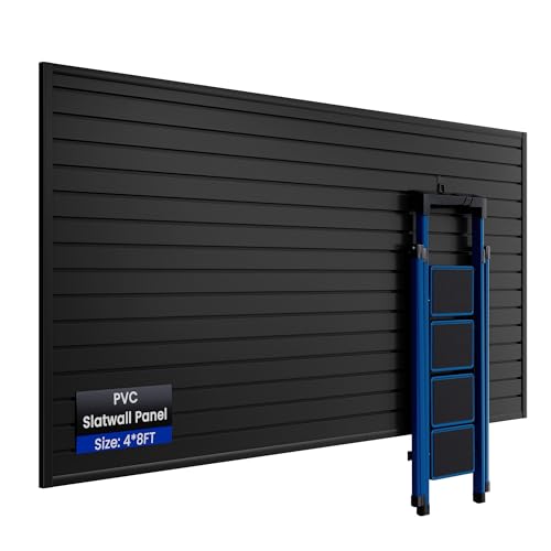 SMARTSTANDARD Heavy Duty PVC Slatwall Panels 4x8 ft, Interlocking Garage Wall Organizer System, Tool Board for Retail Display, Workshop & Home Storage - Black