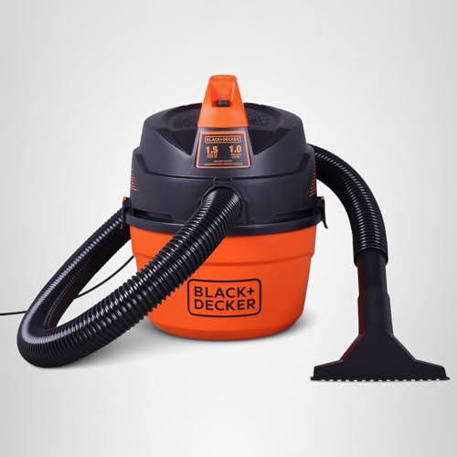 BLACK+DECKER Shop Vacuum Wet and Dry, Small Shop Vac with Accessories, 1 Gallon 1.5 Peak HP, Wall Mount Mini Vacuum for Garage, Home and Pet, 60CFM (BDXV18101P-1H)