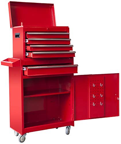 Torin ATBT1204B-RED Rolling Garage Workshop Tool Organizer: Detachable 4 Drawer Tool Chest with Large Storage Cabinet and Adjustable Shelf, Red