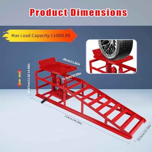 GETTKAOR 5T 11000lbs 2-Pack Hydraulic Car Ramps,Hydraulic Vehicle Ramps Assemble Easily,Automotive Ramps for Oil Changes,Low Profile Car Ramp for Home Garage, Auto Garage Repair.