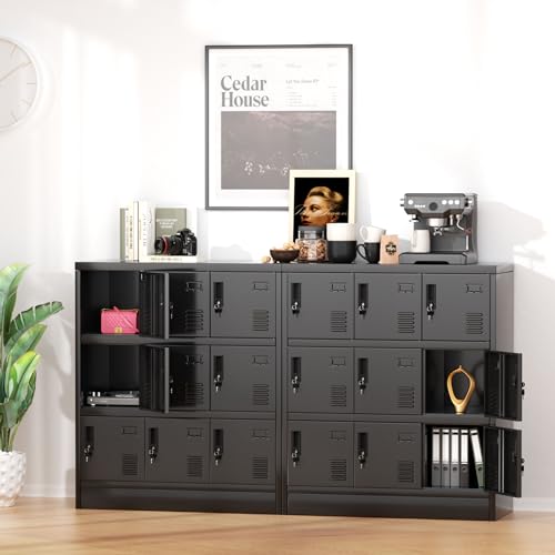 Greenvelly 9 Door Storage Locker for Employee, Metal Locker for Office, Gym, Shool, Lockable Black Steel Locker with Lock and Card Slot for Home,Garage