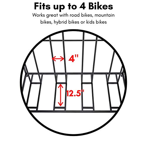 BIRDROCK HOME Bike Rack Garage Storage Floor Stand - Freestanding Organizer for Outdoor Yard - Upright Wall Mount for Scooters, Rakes, Motorcycles, Hoverboards, Gloves - Holds 4 Bicycle - Black