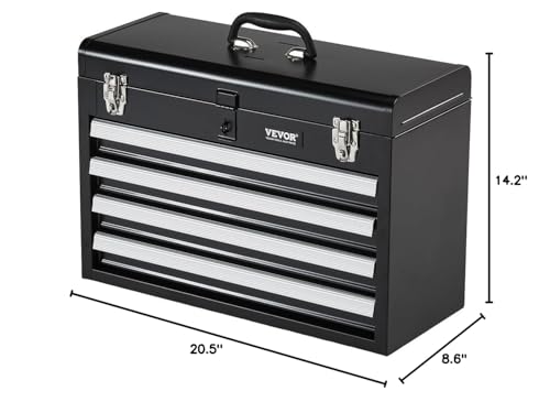 VEVOR Metal Tool Box, 20.5-inch, Portable Metal Tool Box with 4 Drawers, Small Tool Chest with EVA Liners, Ball Bearing Slide Drawers Locking & Powder Coated Finish, Multi-Function Tool Organizer