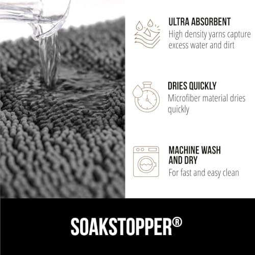 GORILLA GRIP SoakSTOPPER Door Mat, 24x17, Gray and HydroABSORB Door Mat, 29x17, Gray Bundle