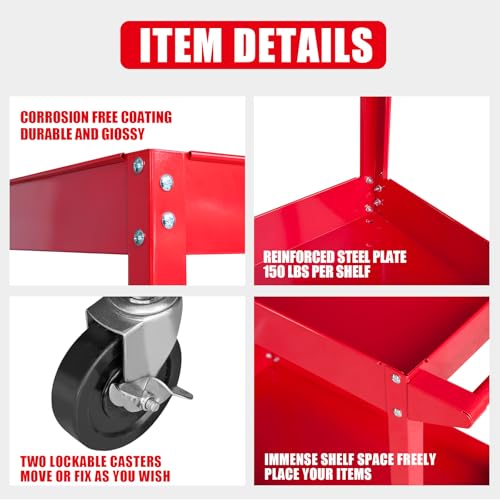 BIG RED 300 LBs Capacity 2 Shelf Steel Service Utility Cart, APTC304R