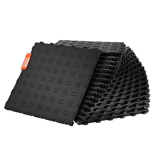 VEVOR Garage Floor Tiles 12 x 12 x 0.53 inch, Interlocking Design Ease of Installation Double-Sided Texture Non-Slip Sturdiness, for Garages, Basements, Repair Shops, Black, 50 Pack