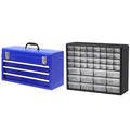BIG RED 3 Drawer 20" Metal Tool Box Portable Steel Tool Chest with Ball-Bearing Slides & Akro-Mils 10144, 44 Drawer Plastic Parts Storage Hardware and Craft Cabinet, 20-Inch W x 6.37-Inch D