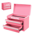 WORKPRO Metal Mini Tool Box, Top Tool Chest containing Two Drawers with Ball Bearing Slides, PVC Drawer Liners and PP Feet Pads, Cold Rolled Steel Small Toolbox for Multi-Purpose Storage - Pink Ribbon