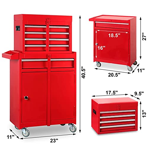 Road DAWG ATBT1204D-Red Torin Rolling Garage Workshop Tool Organizer: Detachable 4 Drawer Tool Chest with Large Storage Cabinet and Adjustable Shelf, Red