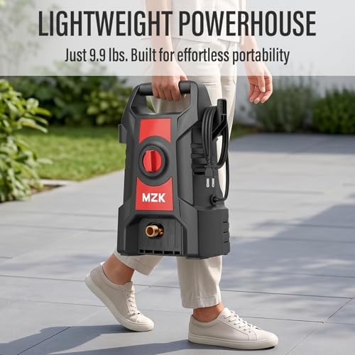 MZK 2026 New Lightweight Pressure Washer, Portable One-Button Start with 4 Adjustable Nozzle & Foam Cannon, Powerful Cleaning Machine for Cars, Patios, Fences & Driveways(Red)
