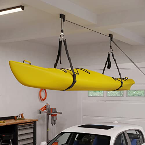 Kayak Storage Hoist - Overhead Pulley System with 125lb Capacity for Canoes, Bikes, Ladders, and More - for up to 12-Foot Ceilings by Rad Sportz