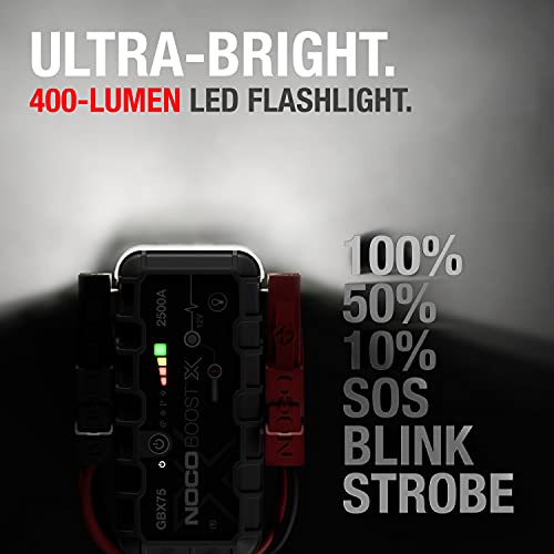 NOCO Boost X GBX75: 2500A UltraSafe Jump Starter – 12V Lithium Battery Booster Pack, Portable Jump Box, Power Bank & Jumper Cables - for 8.5L Gas and 6.5L Diesel Engines