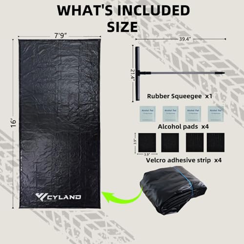 CYLAND Garage Floor Mat 7.9'x16' Heavy-Duty Waterproof, Non-Slip PVC Parking Mat, All-Weather Car Containment Mat for Oil, Snow & Dirt Floor Protection Includes Squeegee for Easy Cleanup