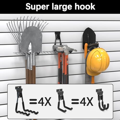 3-H Heavy Duty Slatwall Hooks 20 Pack, Straight & Double Slat Wall Hangers, Extra Thick Backplate for Straight Hooks, Proslat Compatible Garage Storage Organizer(Black)