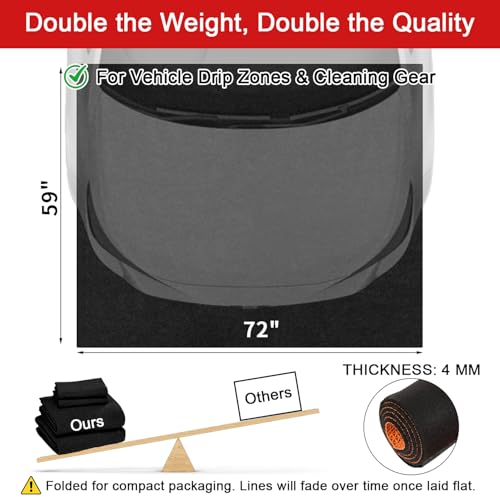 Golener Oil Spill Mat - Garage Floor Mat, Absorbent Oil Pad, Premium Maintenance Mat, Waterproof, Contain Liquid, Protect Floor from Spill & Stain, Reusable, Washable, Durable, 59”x72”, Black/Orange