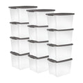 Sterilite 12-Pack 50 Quart ShelfTotes, Clear Plastic Storage Organizer Bins, Flat Gray Lid - Large Stackable Containers for Garage Shelves, Basement Room, Attic, and Home Organization