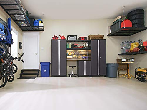 NewAge Products Garage Storage Cabinets Steel Bold Series 9 Piece Sets Includes Bamboo Worktop, Multi-Use lockers, Wall, Base and Rolling Tool Cabinets, Gray, 50408
